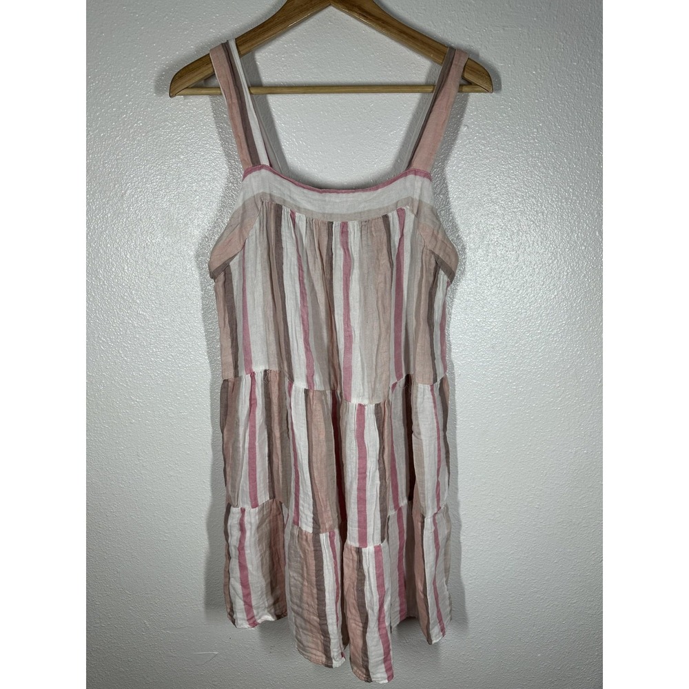Goa by Japna Dress Womens Large Pink White Striped Tiered Cotton Beach Sundress‎